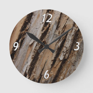 Tree Bark I Natural Abstract Textured Design Round Clock