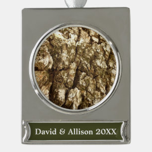 Tree Bark II Natural Textured Design Silver Plated Banner Ornament