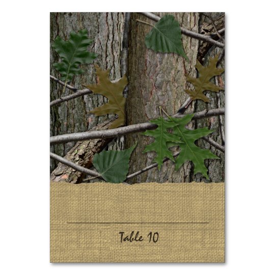 Tree Bark Leaves and Burlap Place Card
