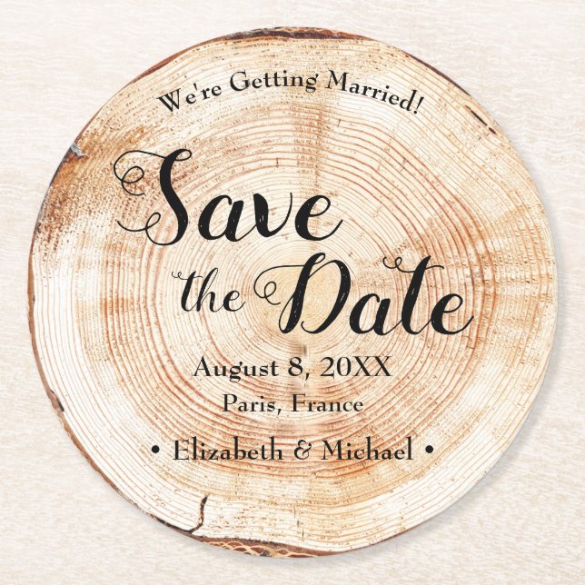 Tree Bark Ring background Rustic Wedding  Round Paper Coaster (Front)