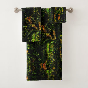 Tree bark under green hammered glass bath towel set