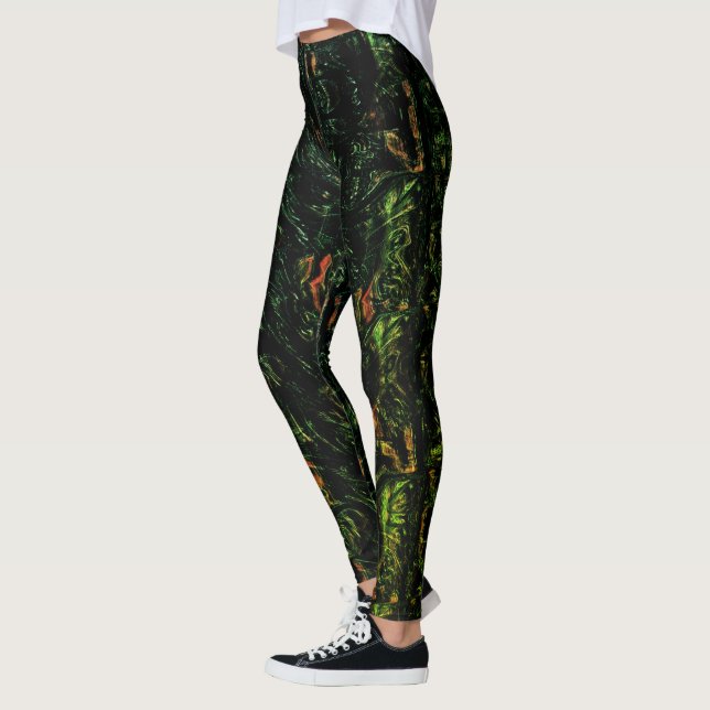 Tree bark under green hammered glass leggings (Left)