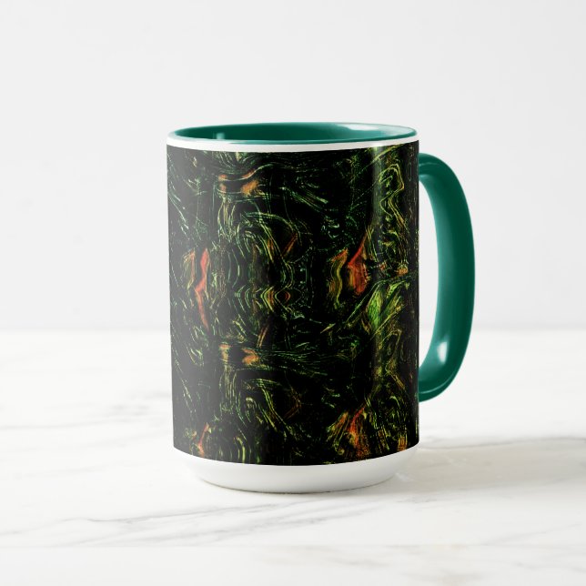Tree bark under green hammered glass mug (Front Right)