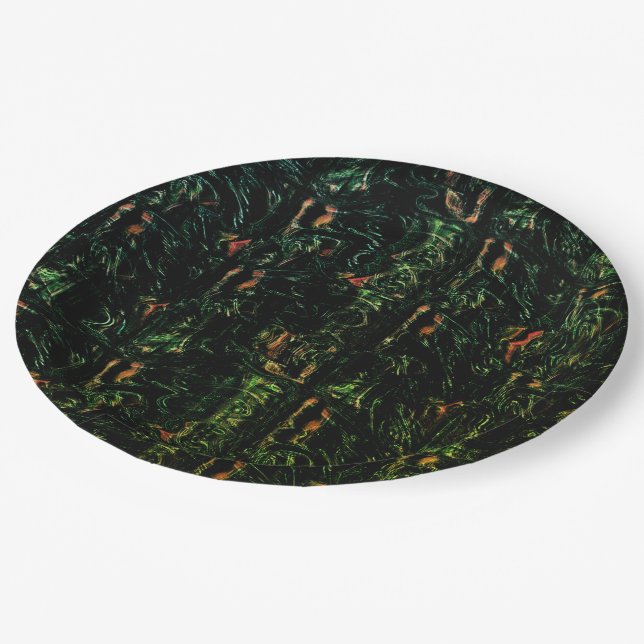 Tree bark under green hammered glass paper plate (Angled)