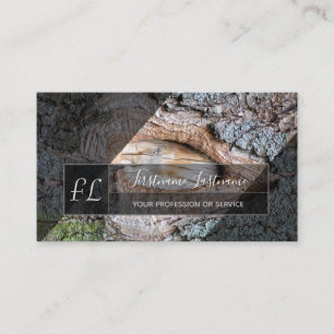 Tree bark wooden surface grey triangle monogram bu business card