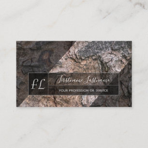 Tree bark wooden surface grey triangle monogram business card