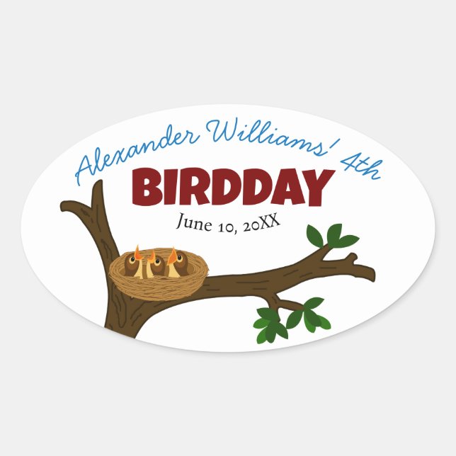 Tree Bird Nest Baby Birds Kid's Birthday Party  Oval Sticker (Front)