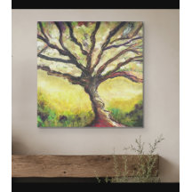 Tree Bird Painting Landscape Countryside Art Decor