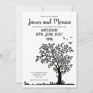 Tree/Bird Simple Black and White Wedding Invitatio Invitation