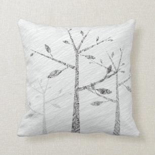 Tree Birds Silhouette Decorative Throw Pillow