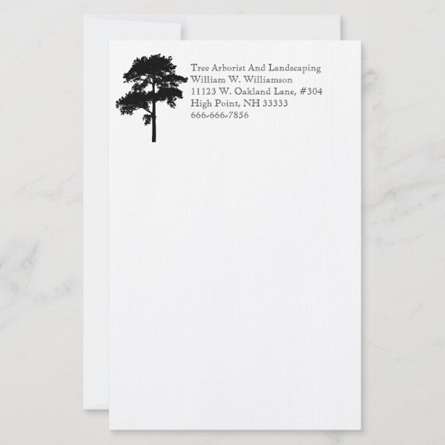 Tree Black Nature Arborist Landscape Business Stationery (Front)