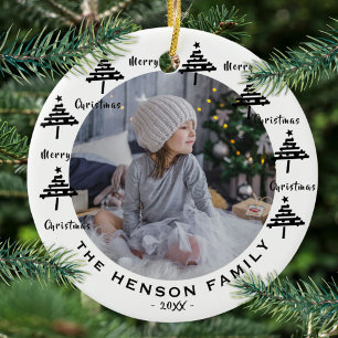 Tree Black & White Merry Family Photo Ceramic Tree Decoration