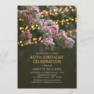 Tree Blossom Lights Rustic Floral 40th Birthday Invitation