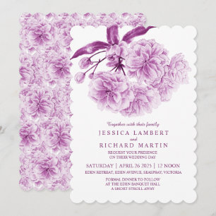 Tree blossom watercolor dusky purple wedding invitation