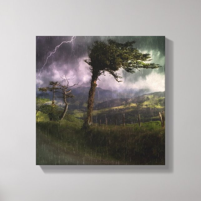 Tree Blowing in the Wind During a Thunder Storm Canvas Print (Front)
