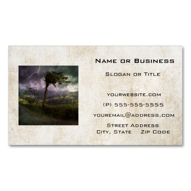 Tree Blowing in the Wind During a Thunder Storm Magnetic Business Card (Front)
