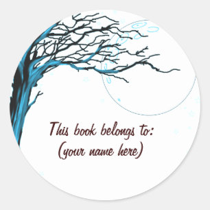 Tree, blue classic round sticker