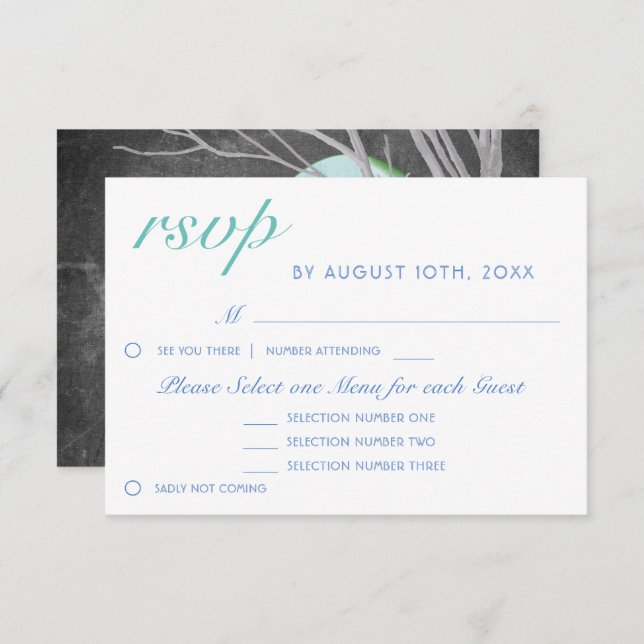 Tree Blue Moon Night Chalkboard Menu RSVP Card (Front/Back)