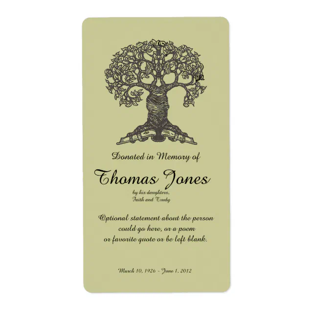 Tree Book Donated in Memory of Bookplate .. | Zazzle