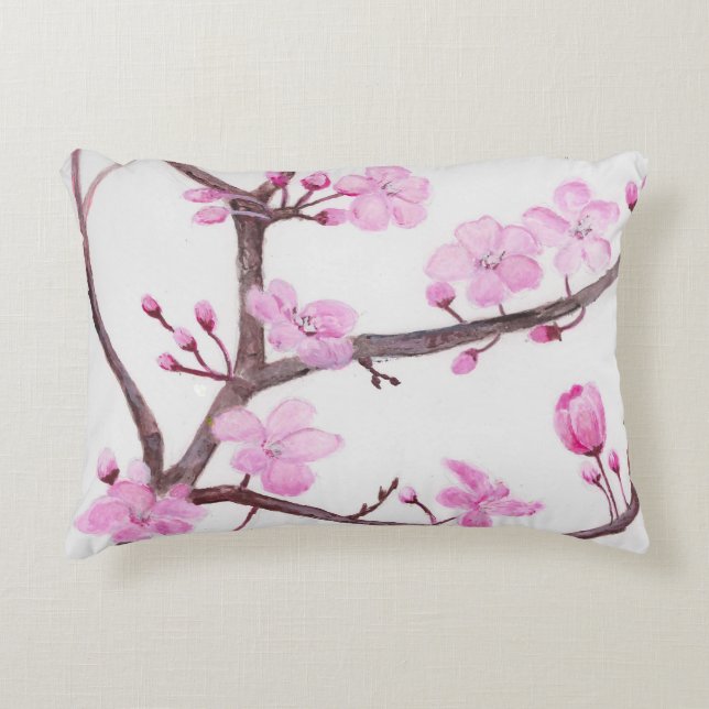 Tree branch blossoming with pink flowers in spring decorative cushion (Front)