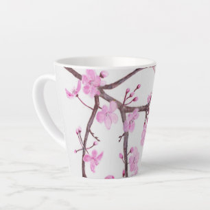 Tree branch blossoming with pink flowers Small Latte Mug