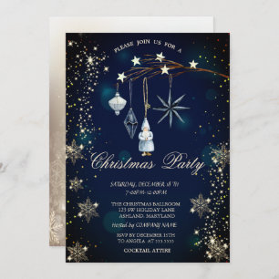 Tree Branch Decorations Snowflakes Blue Invitation