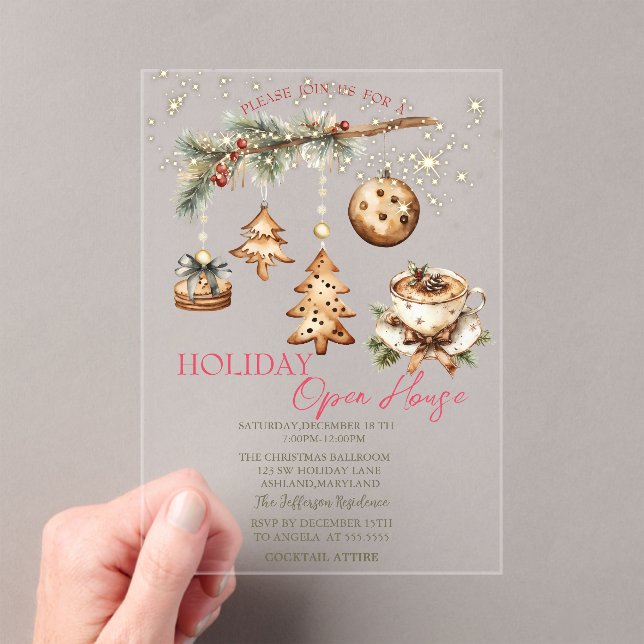 Tree Branch,Ornaments,Coffee,Stars Open House  Acrylic Invitations (Insitu (Handheld))