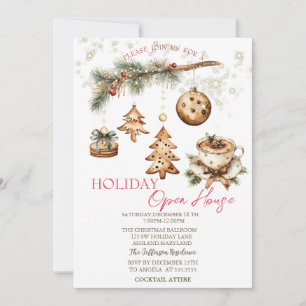 Tree Branch,Ornaments,Coffee,Stars Open House  Invitation