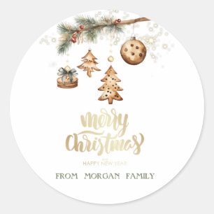 Tree Branch,Ornaments,Stars Classic Round Sticker