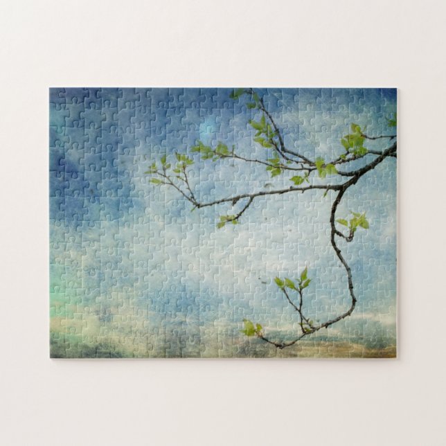 Tree Branch Over Textured Sky Jigsaw Puzzle (Horizontal)