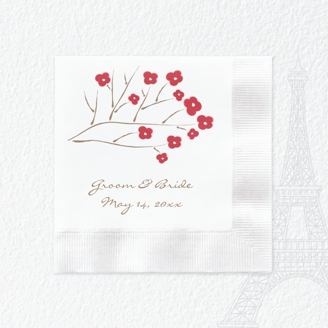 Tree Branch Red Cherry Blossoms Wedding Napkin (Creator Uploaded)
