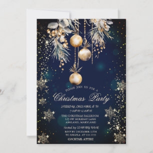 Tree Branch Vintage Decorations Snowflakes Blue Invitation