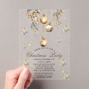 Tree Branch Vintage Decorations Snowflakes Gold Acrylic Invitations