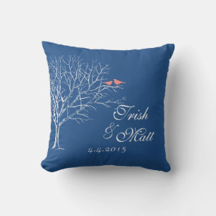 Tree Branched Grey Coral Birds Wedding Pillow