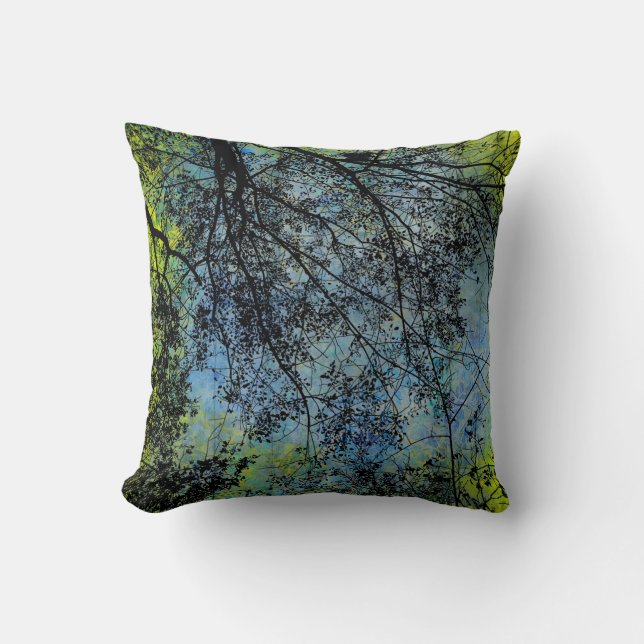 Tree Branches Blue Background Cushion (Front)