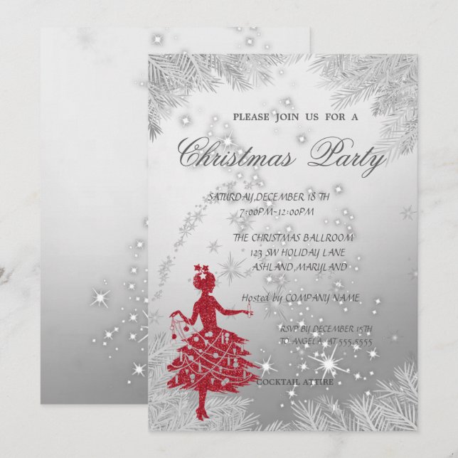 Tree Branches,Girl Corporate Christmas Party Invitation (Front/Back)