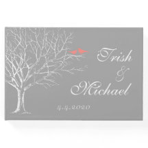 Tree Branches Grey Coral Birds Wedding Guestbook