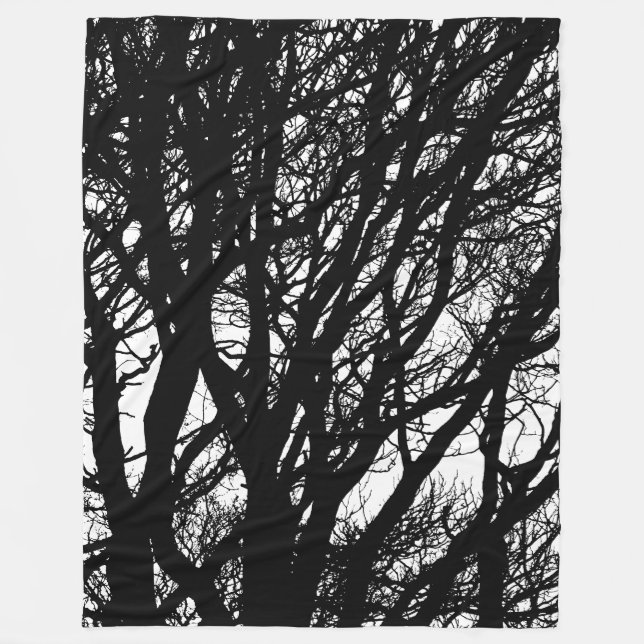 Tree Branches in Winter High Contrast Fleece Blanket (Front)