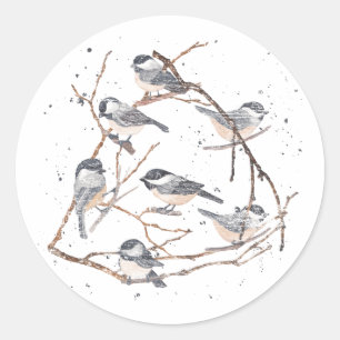Tree Branches Nature Animal Birds Chickadee Classic Round Sticker