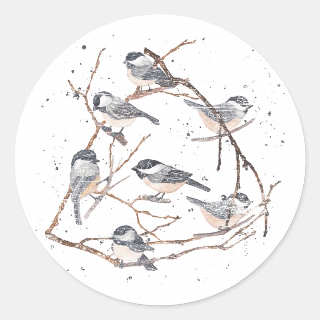 Tree Branches Nature Animal Birds Chickadee Classic Round Sticker (Front)