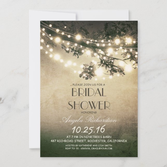 tree branches & string lights bridal shower invitation (Front)