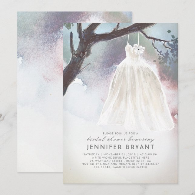 Tree Bridal Shower | Watercolor Wedding Dress Invitation (Front/Back)