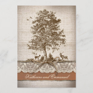 tree burlap lace rustic romantic bridal shower invitation