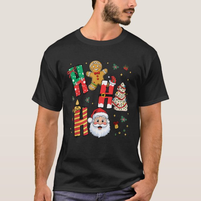 Tree Cake Gingerbread Christmas Ho Ho Funny Santa  T-Shirt (Front)