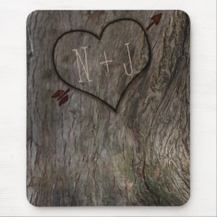 Tree + Carved Heart Rustic Country Mouse Pad