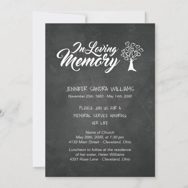 Tree & Chalkboard | In Loving Memory Invitation (Front)