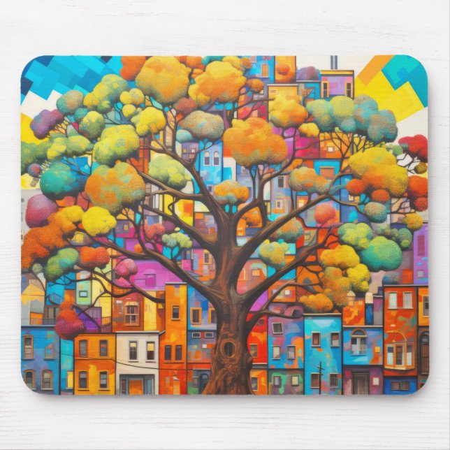 Tree Civilisation Concept Abstract Colourful Paint Mouse Mat (Front)