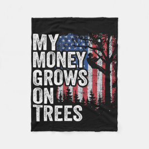 Tree Climbing American Flag Arborist My Money Grow Fleece Blanket