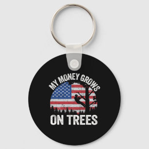 Tree Climbing American Flag Arborist My Money Grow Key Ring