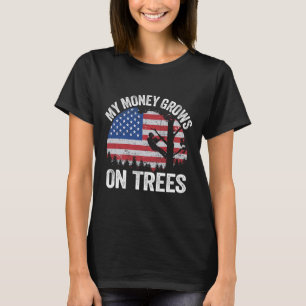 Tree Climbing American Flag Arborist My Money Grow T-Shirt